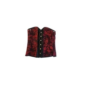 Adore Me Red Floral Lace Corset Top Black Mesh Ribbon Lace Up Small